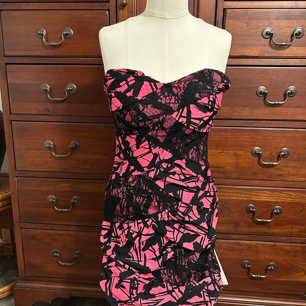 Windsor Strapless Dress in Pink and Black